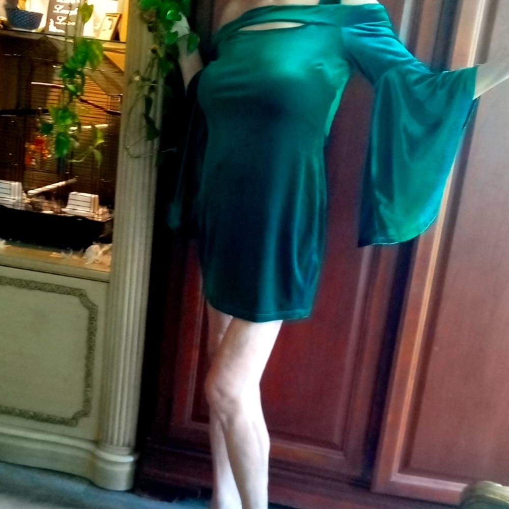 Venus Green velour ,bell sleeves